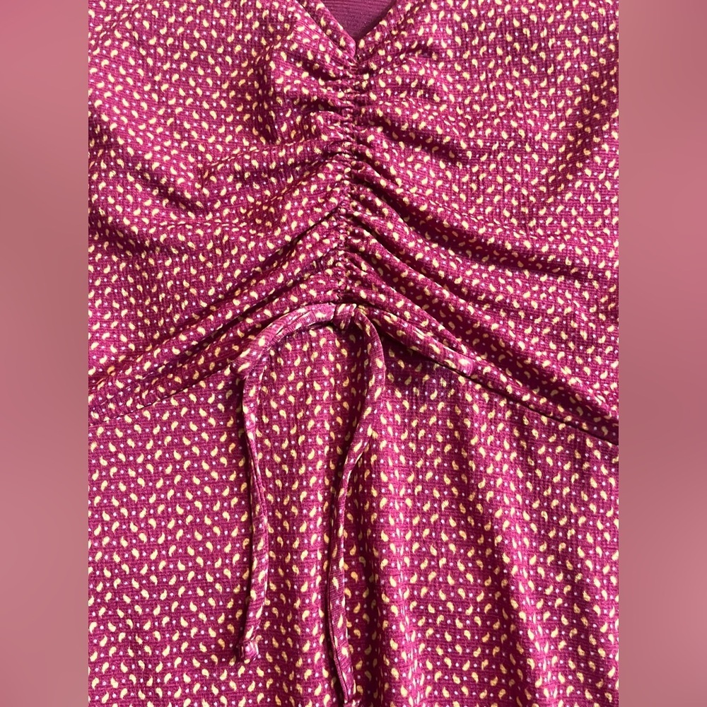 Lauren Conrad Women’s Maroon Midi Dress with Knot Sleeve Size Medium - Picture 11 of 16